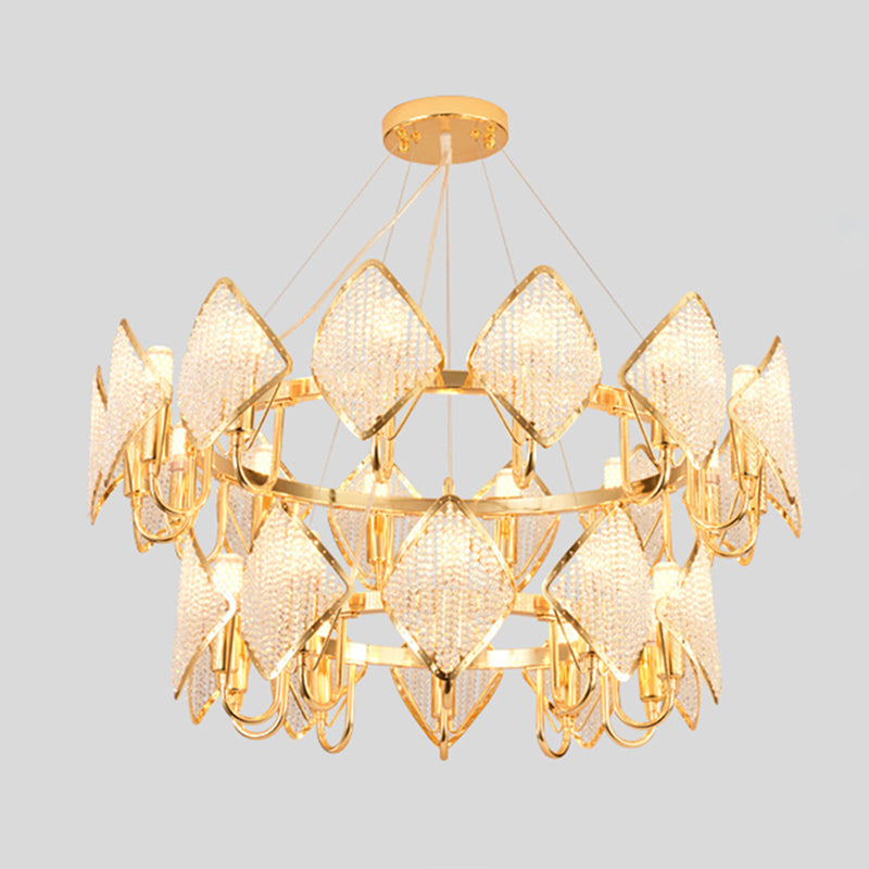 Postmodern Ring Ceiling Chandelier with Rhombus Crystal Shade - Elegant Metal Living Room Light Fixture