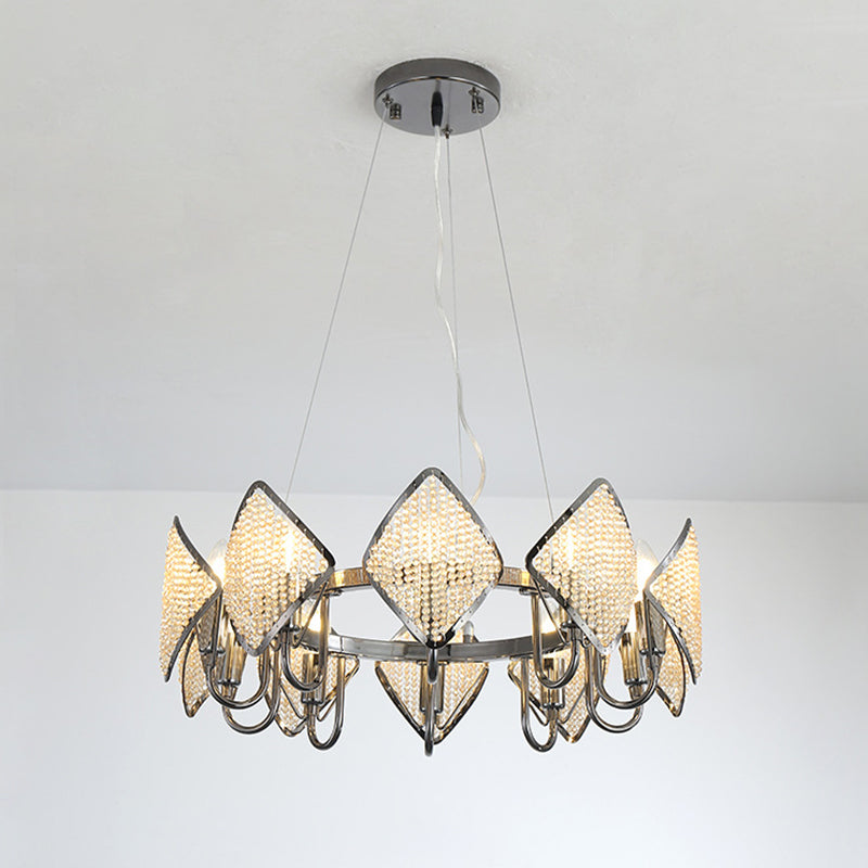 Postmodern Ring Ceiling Chandelier with Rhombus Crystal Shade - Elegant Metal Living Room Light Fixture