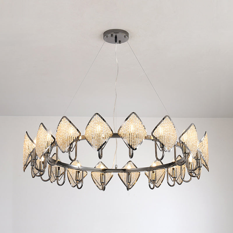 Postmodern Ring Ceiling Chandelier with Rhombus Crystal Shade - Elegant Metal Living Room Light Fixture