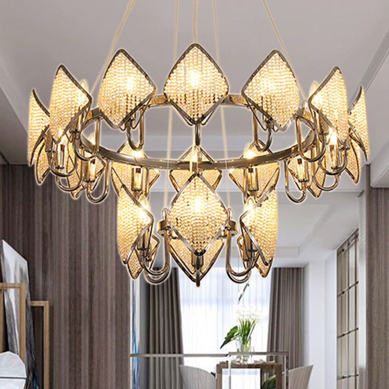 Postmodern Ring Ceiling Chandelier with Rhombus Crystal Shade - Elegant Metal Living Room Light Fixture