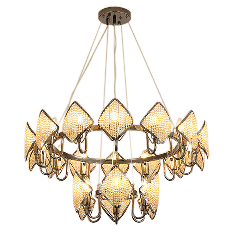 Postmodern Ring Ceiling Chandelier with Rhombus Crystal Shade - Elegant Metal Living Room Light Fixture
