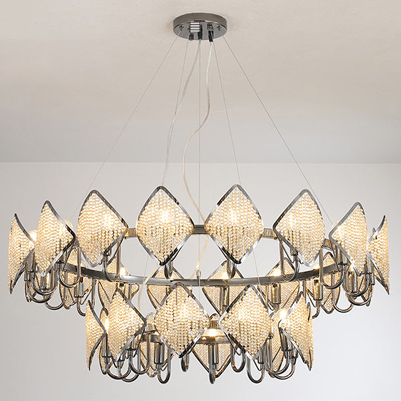 Postmodern Ring Ceiling Chandelier with Rhombus Crystal Shade - Elegant Metal Living Room Light Fixture