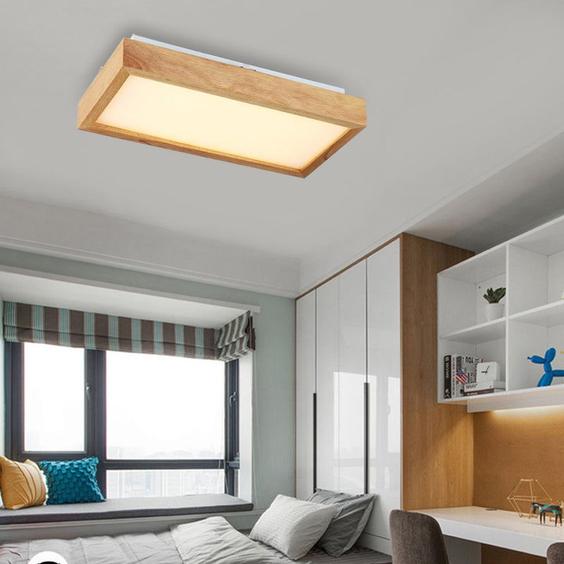 Minimalist Wood Ceiling Mounted Light with Acrylic Diffuser - Beige, Rectangle Shape, 1/4 Lights, White/Warm Light Flush Mount