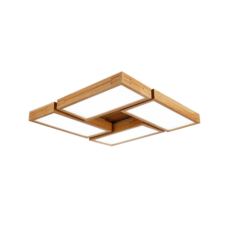 Minimalist Wood Ceiling Mounted Light with Acrylic Diffuser - Beige, Rectangle Shape, 1/4 Lights, White/Warm Light Flush Mount