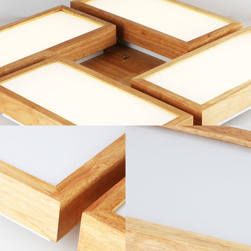 Minimalist Wood Ceiling Mounted Light with Acrylic Diffuser - Beige, Rectangle Shape, 1/4 Lights, White/Warm Light Flush Mount