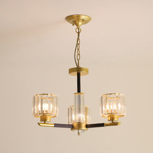 Modern Gold Glass Ceiling Chandelier For Living Room - Ribbed Cylinder Design 3 /