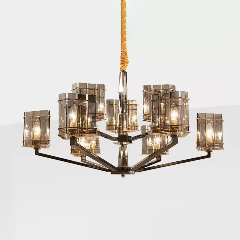 Sleek Smoked Glass Triangle Chandelier: Contemporary Black Pendant Light For Living Room
