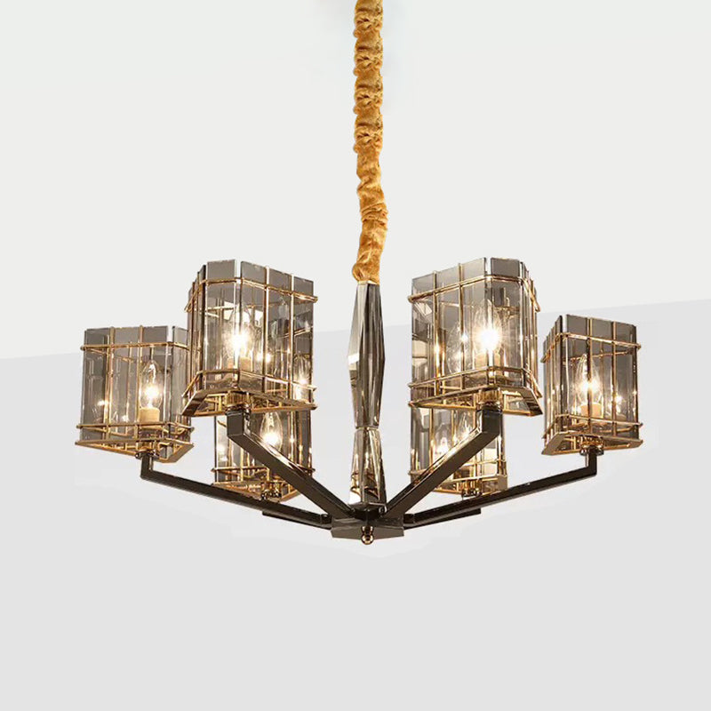 Sleek Smoked Glass Triangle Chandelier: Contemporary Black Pendant Light For Living Room 6 /