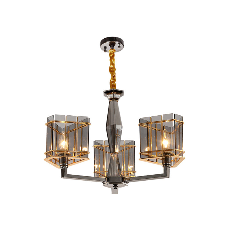 Triangular Smoke Glass Suspension Chandelier - Artistic Black Lighting for Dining Room