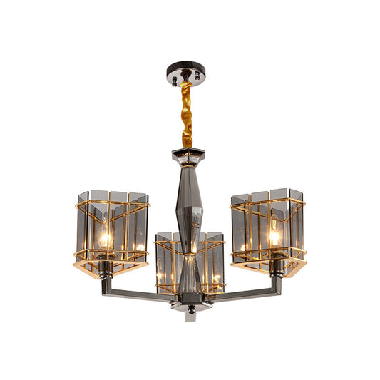Triangular Smoke Glass Suspension Chandelier - Artistic Black Lighting for Dining Room