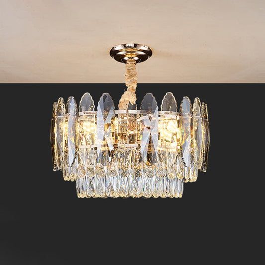 Minimalist Artistic Tiered Chandelier with Clear K9 Crystal and Gold Pendant Light