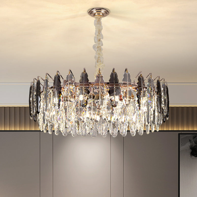Lustre moderne en cristal K9 à feuilles - Luminaire suspendu transparent pour salon