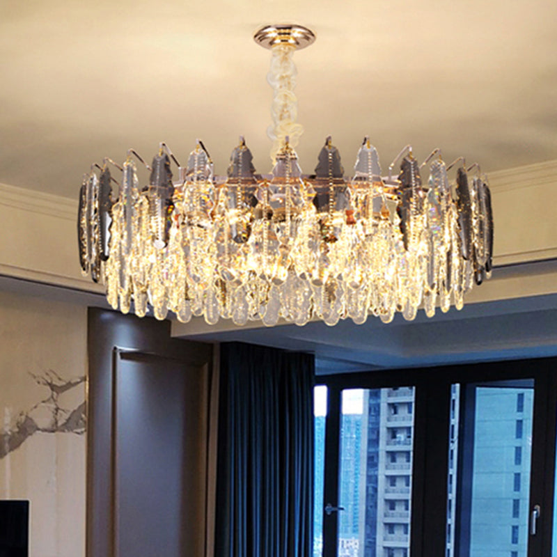 Lustre moderne en cristal K9 à feuilles - Luminaire suspendu transparent pour salon