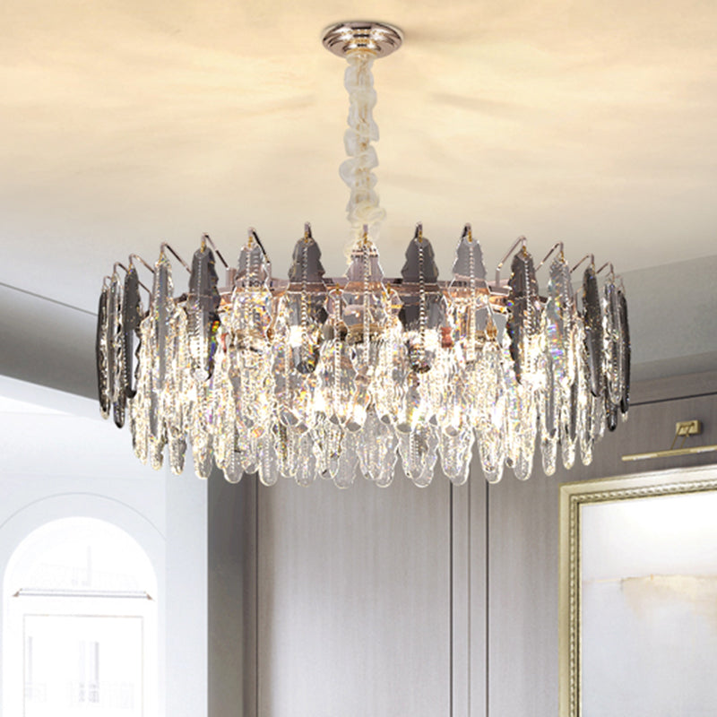 Lustre moderne en cristal K9 à feuilles - Luminaire suspendu transparent pour salon