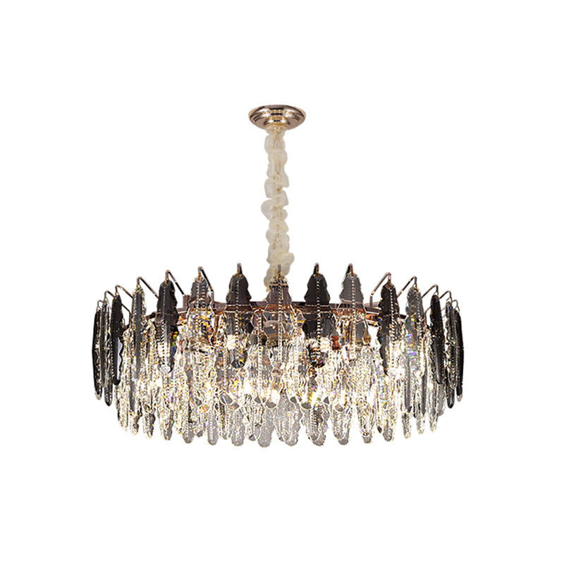 Lustre moderne en cristal K9 à feuilles - Luminaire suspendu transparent pour salon