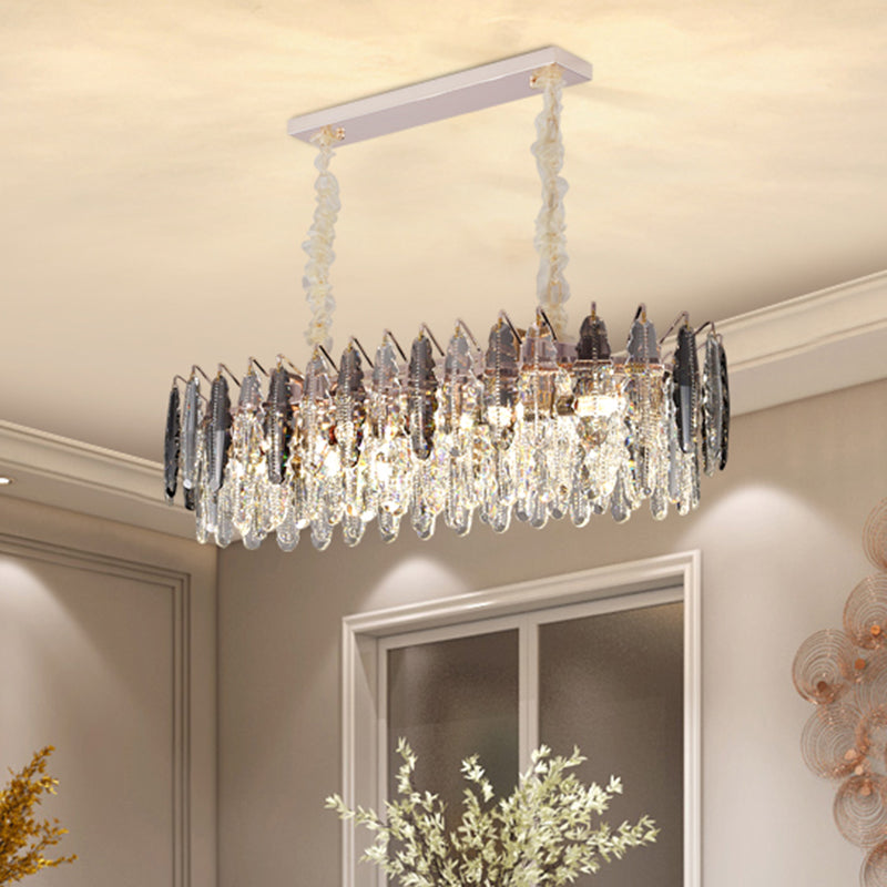 Lustre moderne en cristal K9 à feuilles - Luminaire suspendu transparent pour salon