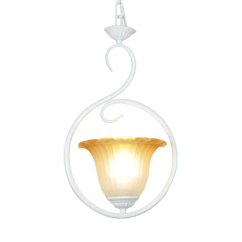 Flower Pendant Light Fixture With Traditional Style & Black/White Metal Finish