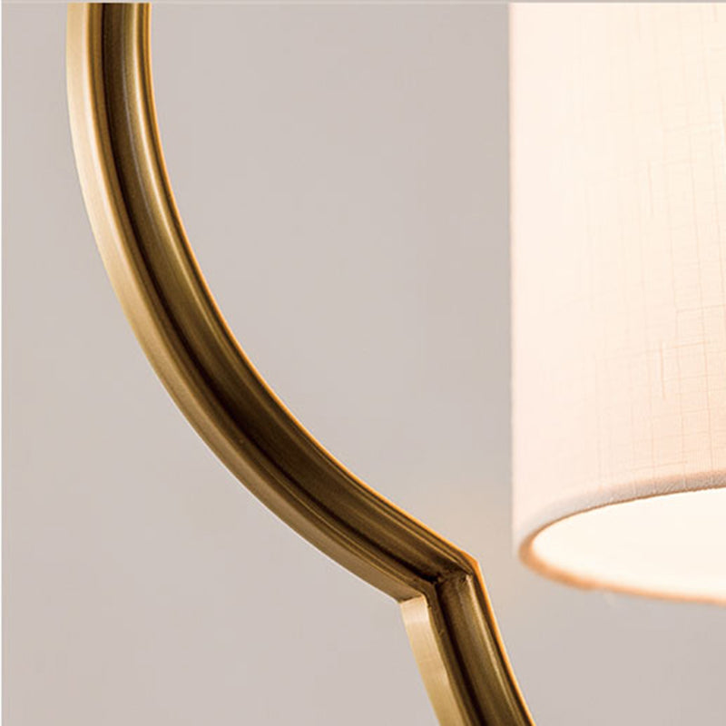 Traditional Gold Cylinder Pendant Ceiling Light With Fabric Shade - 1 Hanging Lamp For Living Room