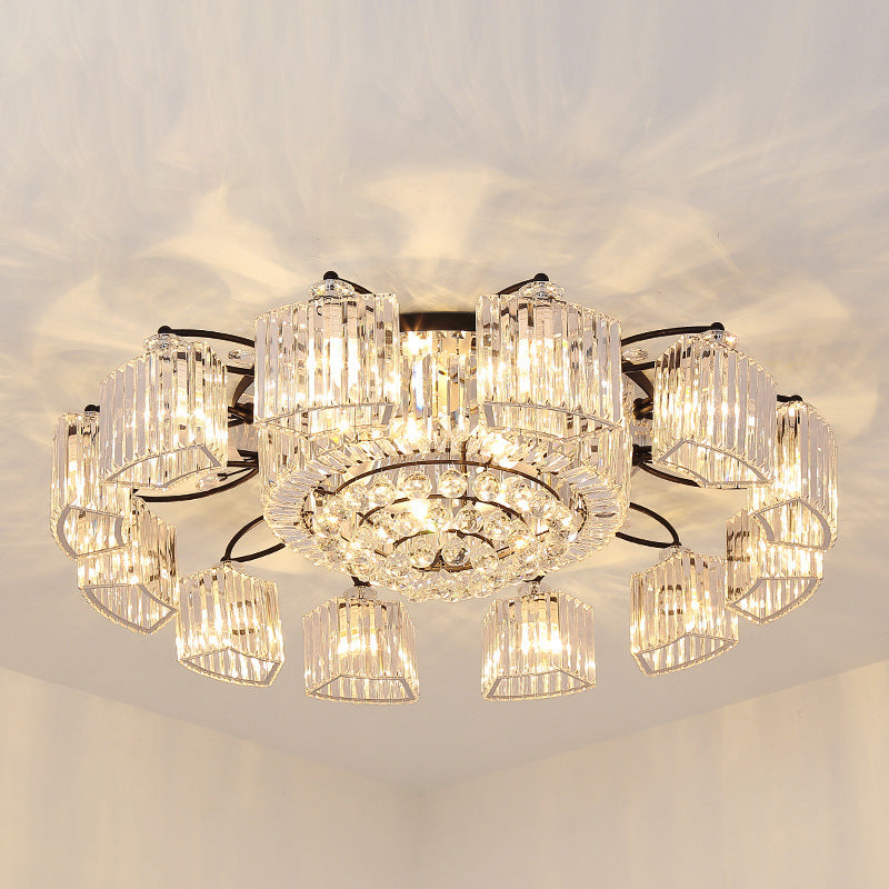 Black Semi Flush Mount Light with Clear Prismatic Crystal for Modern Branch Style