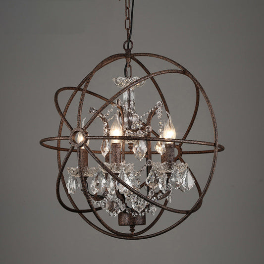 Circling Rings Farmhouse Wrought Iron Chandelier With Crystal Accents 4 / Rust