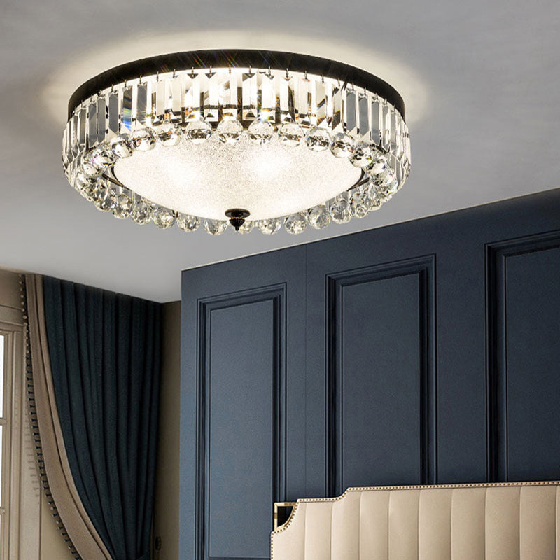 Modern Black Cut-Crystal Flush Mount Lamp for Bedroom Ceiling Lighting