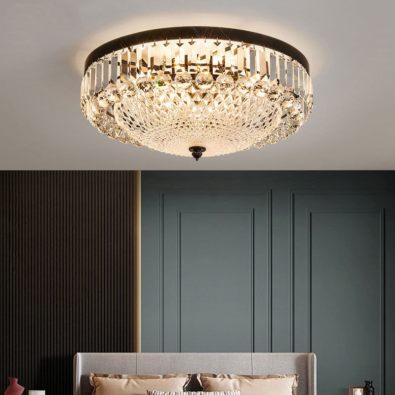 Modern Black Cut-Crystal Flush Mount Lamp for Bedroom Ceiling Lighting