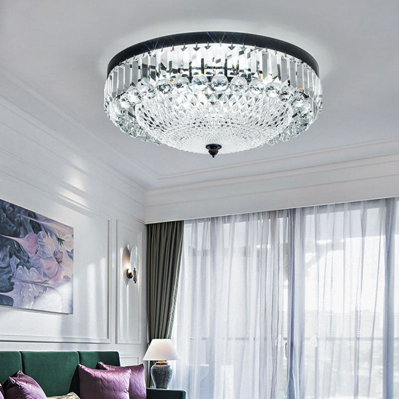 Modern Black Cut-Crystal Flush Mount Lamp for Bedroom Ceiling Lighting