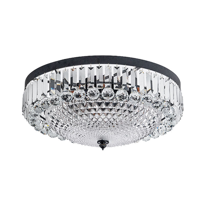 Modern Black Cut-Crystal Flush Mount Lamp for Bedroom Ceiling Lighting