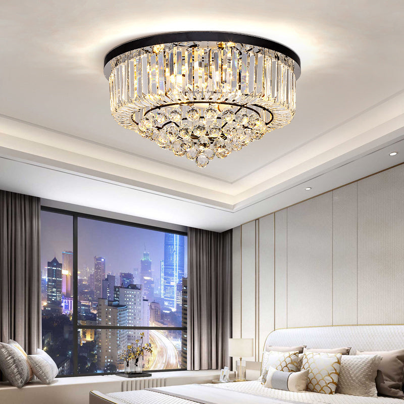 Modern Cone Shape Crystal Flush Mount Ceiling Light in Black