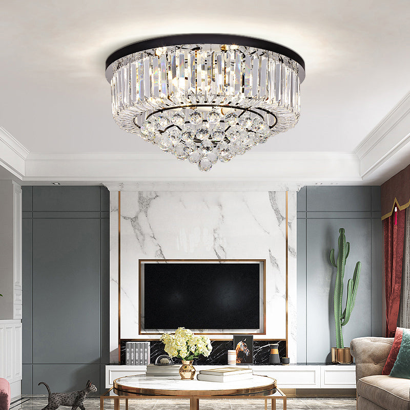 Modern Cone Shape Crystal Flush Mount Ceiling Light In Black