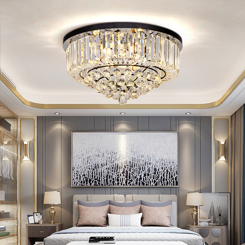 Modern Cone Shape Crystal Flush Mount Ceiling Light In Black