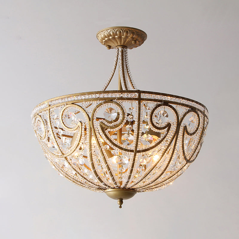 Rustic Dome Flush Mount Lamp - Gold Finish with Crystal Octagons & 5 Lights
