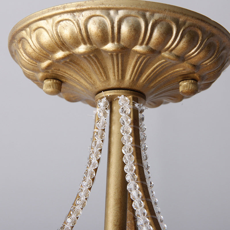 Rustic Dome Flush Mount Lamp - Gold Finish with Crystal Octagons & 5 Lights