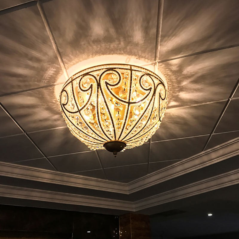 Rustic Dome Flush Mount Lamp - Gold Finish with Crystal Octagons & 5 Lights