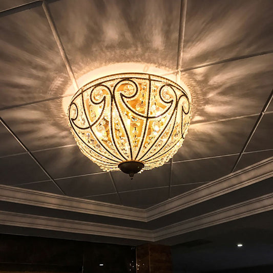 Rustic Dome Flush Mount Lamp - Gold Finish with Crystal Octagons & 5 Lights