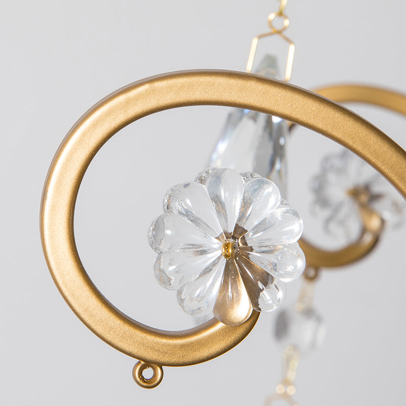 Antique Metal Chandelier With Swirling Design Crystal Droplets - Elegant Suspended Lighting Fixture