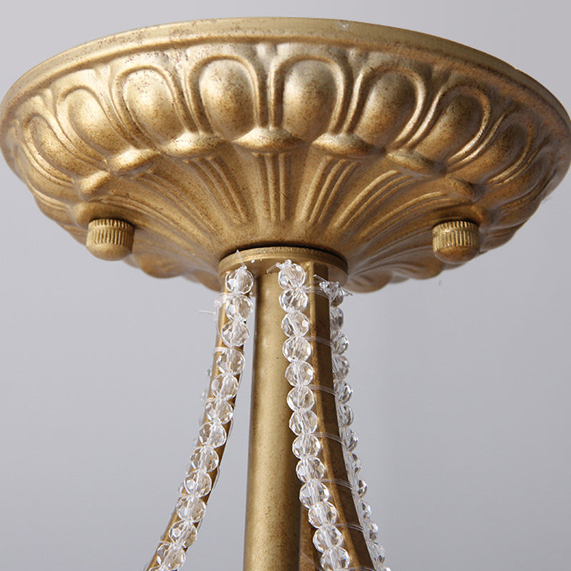 Rustic Crystal Bead Ceiling Lamp - Antiqued Gold Hemisphere, 5 Lights - Ideal for Dining Room