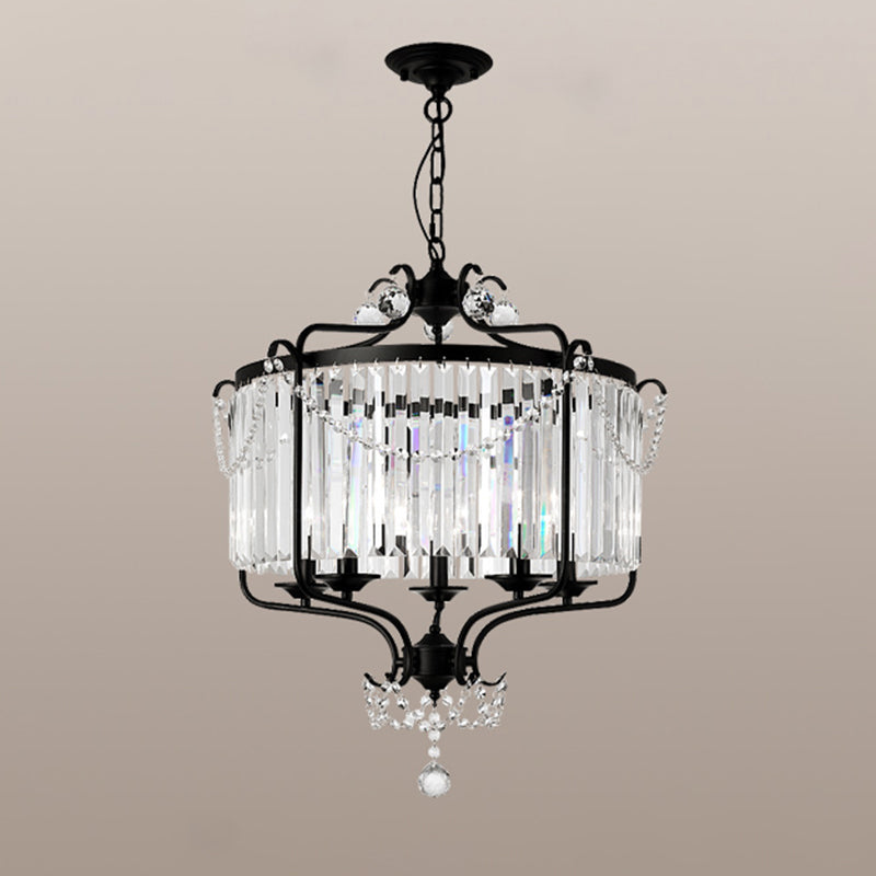 Vintage Black Round K9 Crystal Chandelier: Elegant Dining Room Hanging Light Fixture