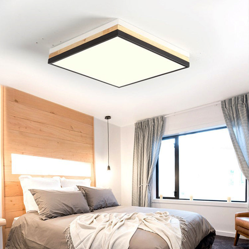 Contemporary Wood Black LED Flush Mount Lamp - Wide Square Design (16"/19.5"/23.5"), White/Warm/Natural Light Options