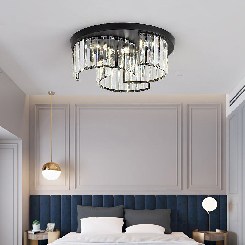 Modern Black Windmill Ceiling Fixture with Prismatic Crystal LED Flush Mount Lighting