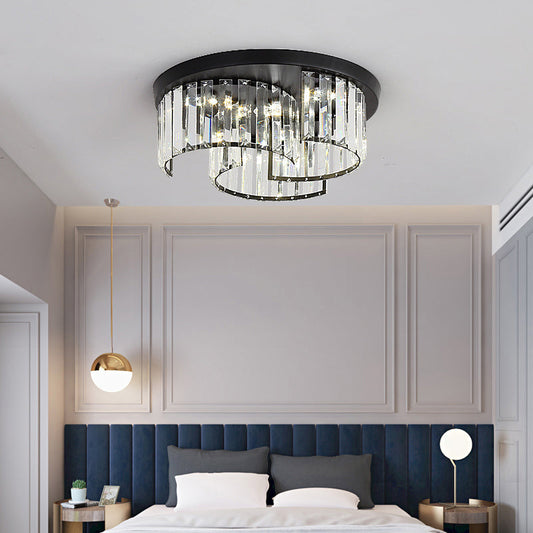 Modern Black Windmill Ceiling Fixture with Prismatic Crystal LED Flush Mount Lighting