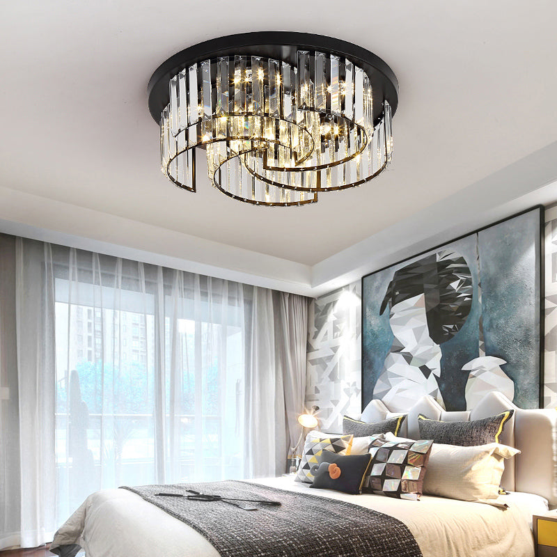 Modern Black Windmill Ceiling Fixture with Prismatic Crystal LED Flush Mount Lighting