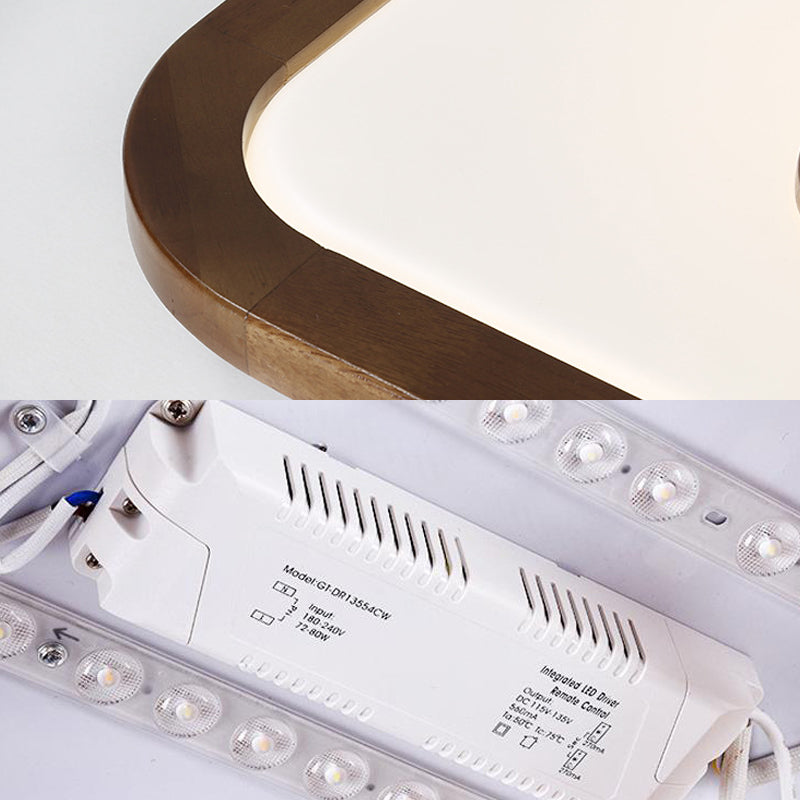 Contemporary Dark Wood LED Flush Mount Ceiling Fixture - Square Design