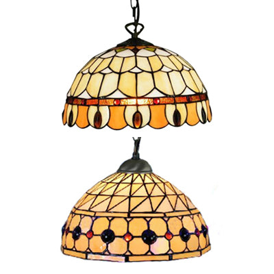 Lampe à suspension Tiffany Jeweled : motif cercle/pierre précieuse, abat-jour en verre teinté, chaîne incluse, idéale pour les salles à manger