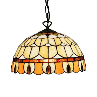 Lampe à suspension Tiffany Jeweled : motif cercle/pierre précieuse, abat-jour en verre teinté, chaîne incluse, idéale pour les salles à manger