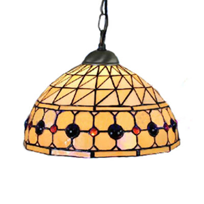 Lampe à suspension Tiffany Jeweled : motif cercle/pierre précieuse, abat-jour en verre teinté, chaîne incluse, idéale pour les salles à manger