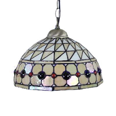 Lampe à suspension Tiffany Jeweled : motif cercle/pierre précieuse, abat-jour en verre teinté, chaîne incluse, idéale pour les salles à manger
