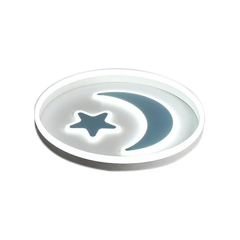 Cartoon Style Round Acrylic Ceiling Mount LED Lamp in Warm/White Light for Bedroom - Black/White Flush Mount Light