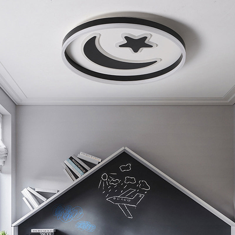 Cartoon Style Round Acrylic Ceiling Mount LED Lamp in Warm/White Light for Bedroom - Black/White Flush Mount Light