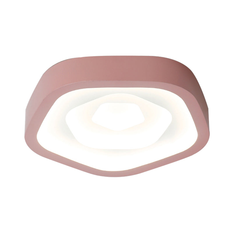 Nordic Flush Ceiling Lamp - Pink/Blue/Green Acrylic LED, 20.5" Wide, Pentagon Shape
